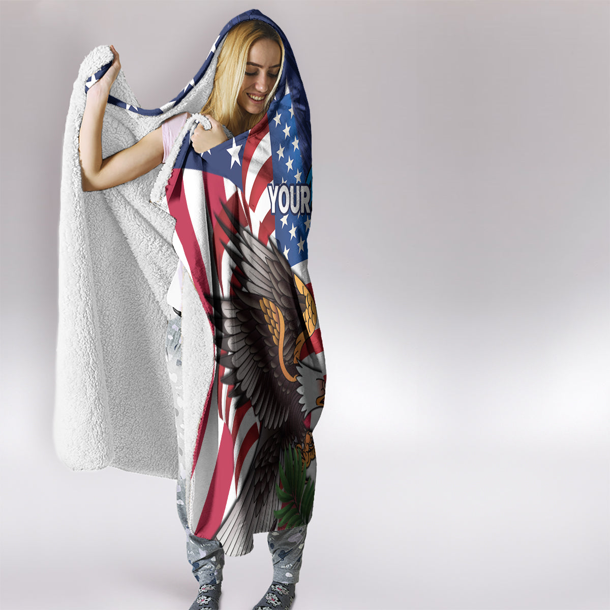 Personalised United States And Guam Hooded Blanket USA Eagle With Guahan Seal Tropical Vibes LT14 - Polynesian Pride