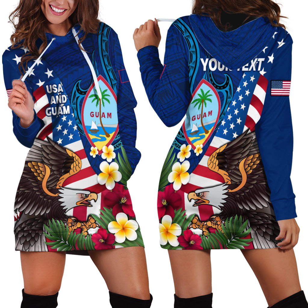 Personalised United States And Guam Hoodie Dress USA Eagle With Guahan Seal Tropical Vibes LT14 - Polynesian Pride