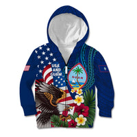 Personalised United States And Guam Kid Hoodie USA Eagle With Guahan Seal Tropical Vibes LT14 Zip Hoodie Blue - Polynesian Pride