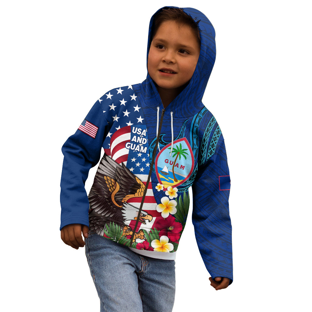 Personalised United States And Guam Kid Hoodie USA Eagle With Guahan Seal Tropical Vibes LT14 - Polynesian Pride