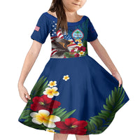 Personalised United States And Guam Kid Short Sleeve Dress USA Eagle With Guahan Seal Tropical Vibes LT14 KID Blue - Polynesian Pride