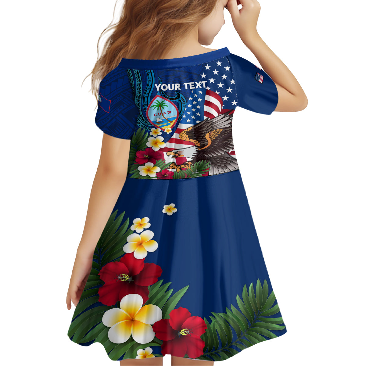 Personalised United States And Guam Kid Short Sleeve Dress USA Eagle With Guahan Seal Tropical Vibes LT14 - Polynesian Pride