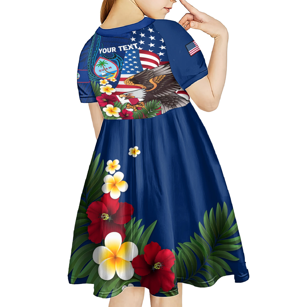 Personalised United States And Guam Kid Short Sleeve Dress USA Eagle With Guahan Seal Tropical Vibes LT14 - Polynesian Pride