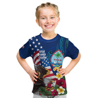 Personalised United States And Guam Kid T Shirt USA Eagle With Guahan Seal Tropical Vibes LT14 Blue - Polynesian Pride