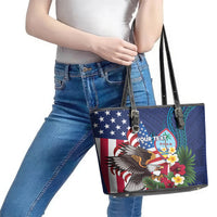 Personalised United States And Guam Leather Tote Bag USA Eagle With Guahan Seal Tropical Vibes LT14 - Polynesian Pride