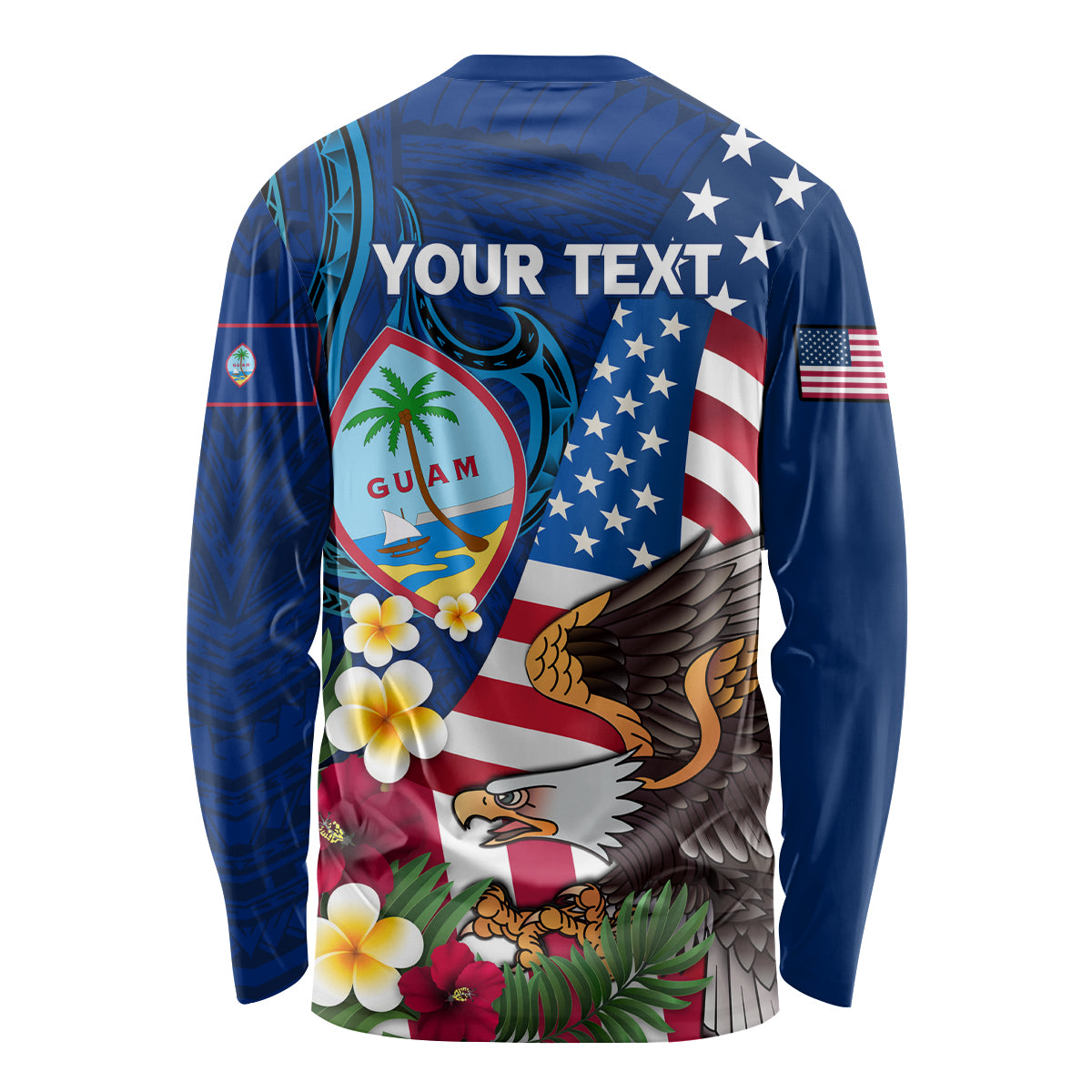 Personalised United States And Guam Long Sleeve Shirt USA Eagle With Guahan Seal Tropical Vibes LT14 - Polynesian Pride