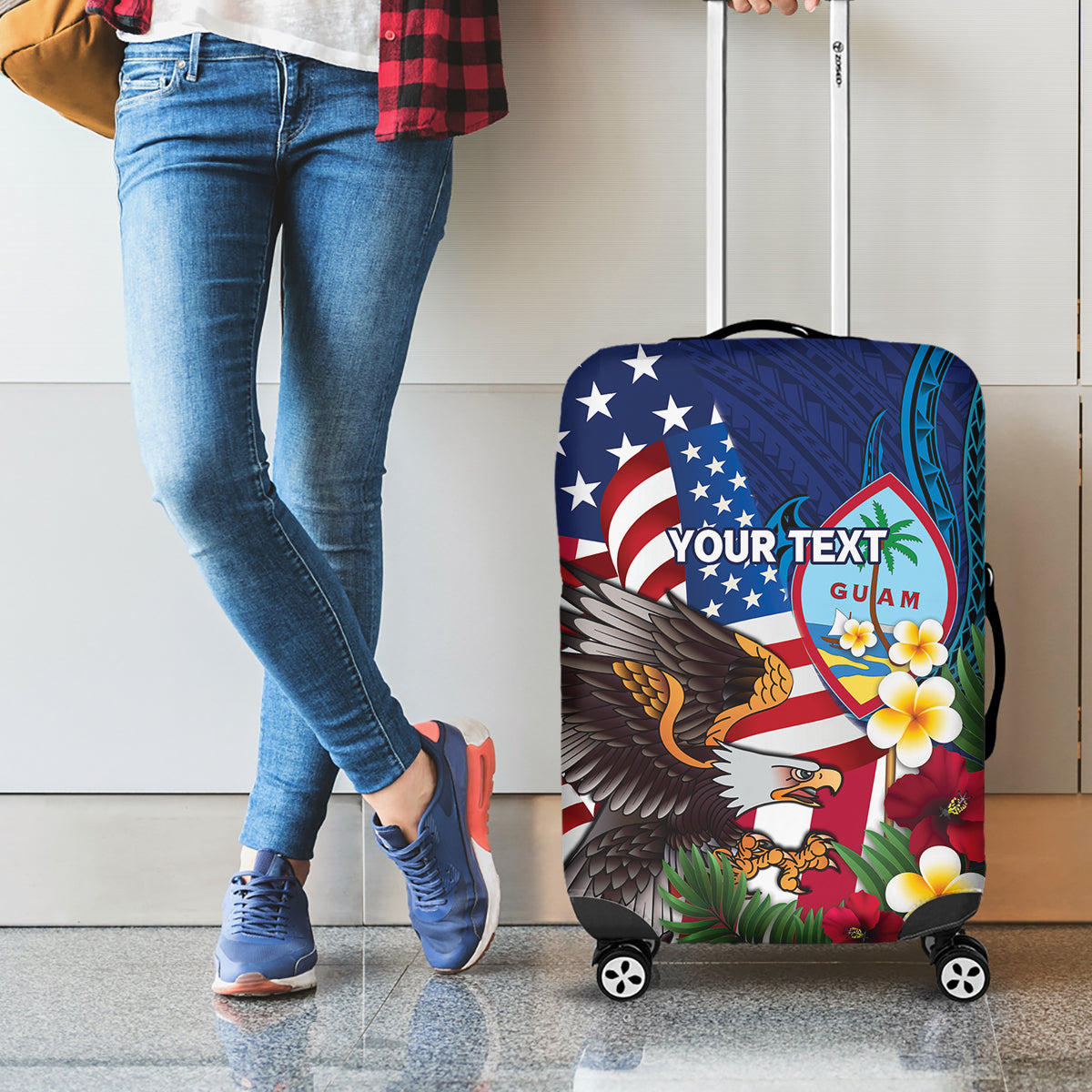 Personalised United States And Guam Luggage Cover USA Eagle With Guahan Seal Tropical Vibes LT14 - Polynesian Pride