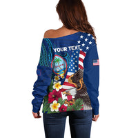Personalised United States And Guam Off Shoulder Sweater USA Eagle With Guahan Seal Tropical Vibes