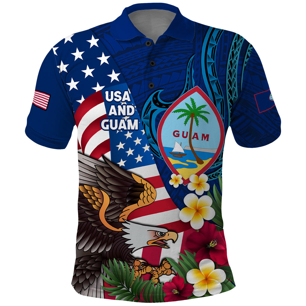 Personalised United States And Guam Polo Shirt USA Eagle With Guahan Seal Tropical Vibes LT14 Blue - Polynesian Pride