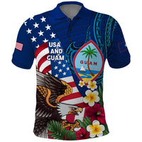 Personalised United States And Guam Polo Shirt USA Eagle With Guahan Seal Tropical Vibes LT14 Blue - Polynesian Pride
