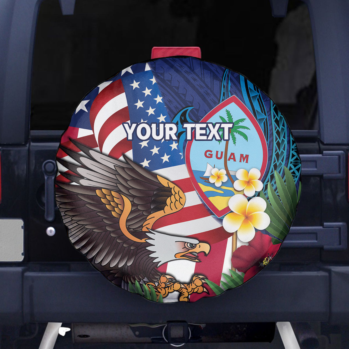 Personalised United States And Guam Spare Tire Cover USA Eagle With Guahan Seal Tropical Vibes LT14 - Polynesian Pride