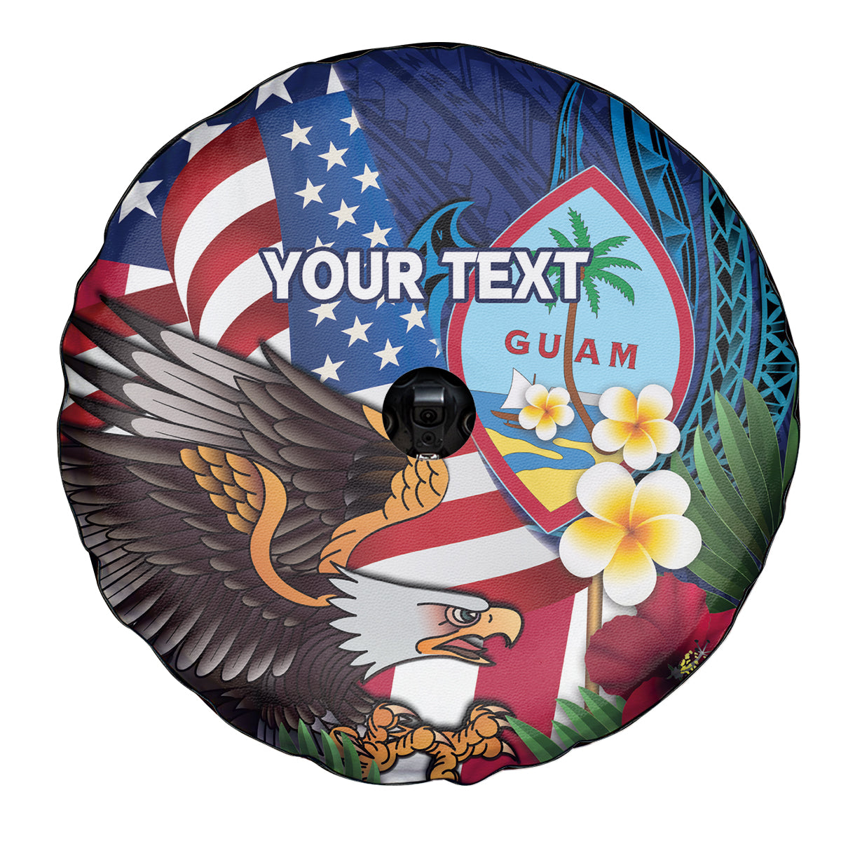 Personalised United States And Guam Spare Tire Cover USA Eagle With Guahan Seal Tropical Vibes LT14 - Polynesian Pride