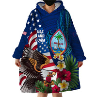 Personalised United States And Guam Wearable Blanket Hoodie USA Eagle With Guahan Seal Tropical Vibes LT14 - Polynesian Pride