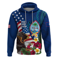 Personalised United States And Guam Zip Hoodie USA Eagle With Guahan Seal Tropical Vibes LT14 Pullover Hoodie Blue - Polynesian Pride