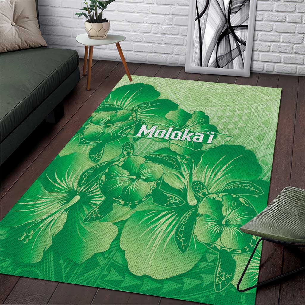 Aloha Hawaii Molokai Island Area Rug Hibiscus Tribal Honu Hawaiian Tattoo Green LT14 Green - Polynesian Pride