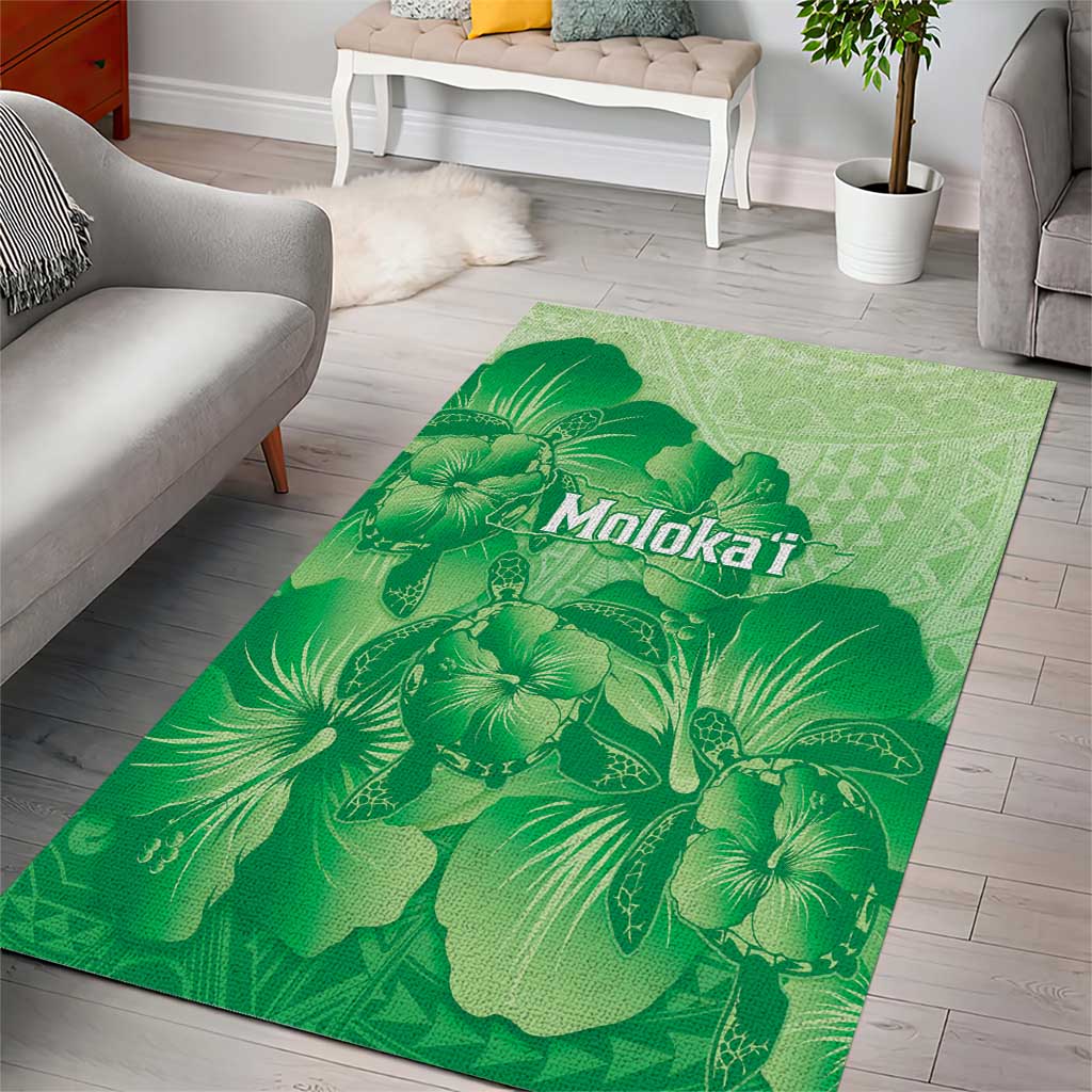 Aloha Hawaii Molokai Island Area Rug Hibiscus Tribal Honu Hawaiian Tattoo Green LT14 - Polynesian Pride
