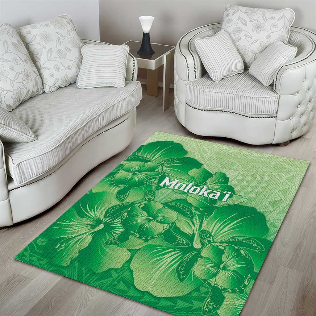 Aloha Hawaii Molokai Island Area Rug Hibiscus Tribal Honu Hawaiian Tattoo Green LT14 - Polynesian Pride