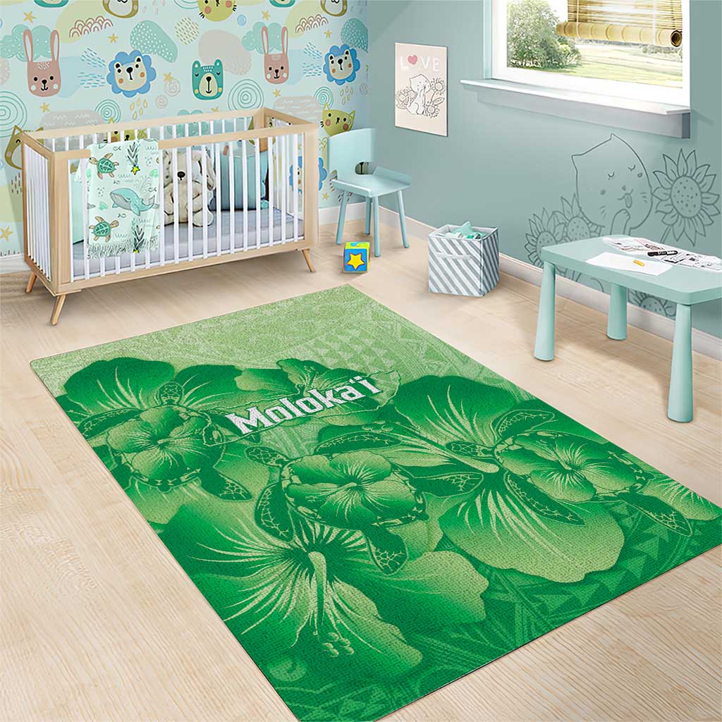 Aloha Hawaii Molokai Island Area Rug Hibiscus Tribal Honu Hawaiian Tattoo Green LT14 - Polynesian Pride