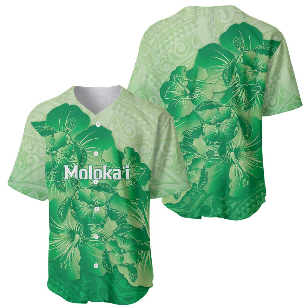 Aloha Hawaii Molokai Island Baseball Jersey Hibiscus Tribal Honu Hawaiian Tattoo Green LT14 - Polynesian Pride