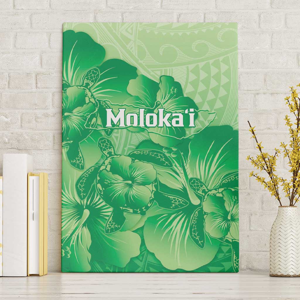 Aloha Hawaii Molokai Island Canvas Wall Art Hibiscus Tribal Honu Hawaiian Tattoo Green LT14 Without Frame Green - Polynesian Pride