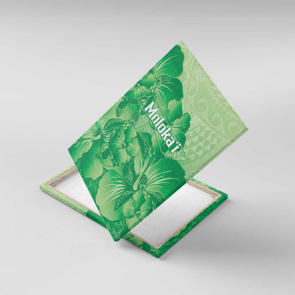 Aloha Hawaii Molokai Island Canvas Wall Art Hibiscus Tribal Honu Hawaiian Tattoo Green LT14 With Frame Green - Polynesian Pride