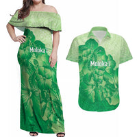 Aloha Hawaii Molokai Island Couples Matching Off Shoulder Maxi Dress and Hawaiian Shirt Hibiscus Tribal Honu Hawaiian Tattoo Green LT14 Green - Polynesian Pride