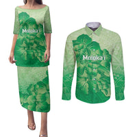 Aloha Hawaii Molokai Island Couples Matching Puletasi and Long Sleeve Button Shirt Hibiscus Tribal Honu Hawaiian Tattoo Green LT14 Green - Polynesian Pride