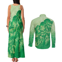 Aloha Hawaii Molokai Island Couples Matching Tank Maxi Dress and Long Sleeve Button Shirt Hibiscus Tribal Honu Hawaiian Tattoo Green LT14 - Polynesian Pride