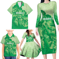 Aloha Hawaii Molokai Island Family Matching Long Sleeve Bodycon Dress and Hawaiian Shirt Hibiscus Tribal Honu Hawaiian Tattoo Green LT14 - Polynesian Pride