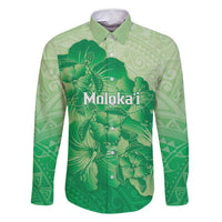 Aloha Hawaii Molokai Island Family Matching Mermaid Dress and Hawaiian Shirt Hibiscus Tribal Honu Hawaiian Tattoo Green LT14 Dad's Shirt - Long Sleeve Green - Polynesian Pride