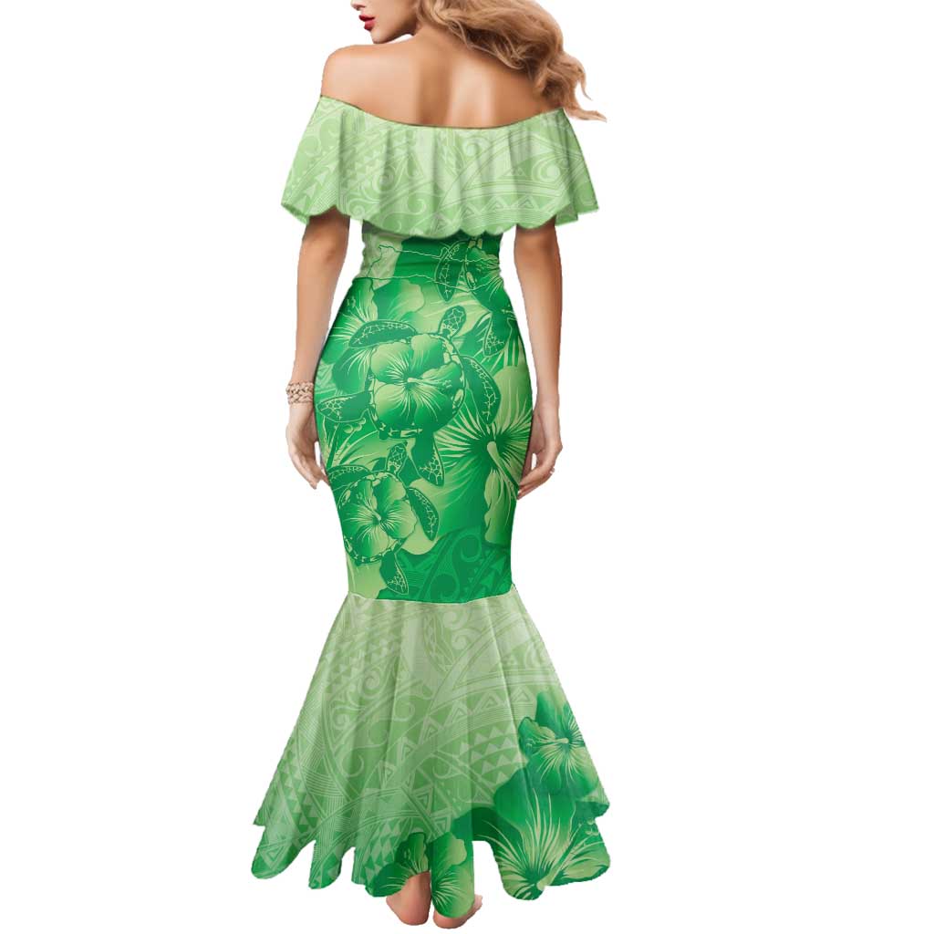 Aloha Hawaii Molokai Island Family Matching Mermaid Dress and Hawaiian Shirt Hibiscus Tribal Honu Hawaiian Tattoo Green LT14 - Polynesian Pride