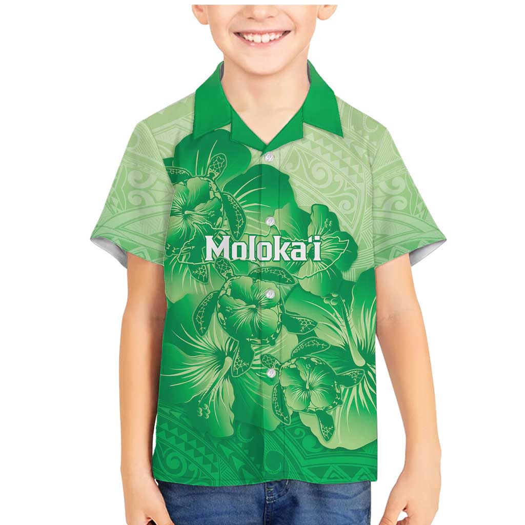 Aloha Hawaii Molokai Island Family Matching Mermaid Dress and Hawaiian Shirt Hibiscus Tribal Honu Hawaiian Tattoo Green LT14 Son's Shirt Green - Polynesian Pride