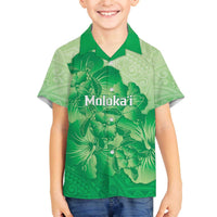 Aloha Hawaii Molokai Island Family Matching Off The Shoulder Long Sleeve Dress and Hawaiian Shirt Hibiscus Tribal Honu Hawaiian Tattoo Green LT14 Son's Shirt Green - Polynesian Pride