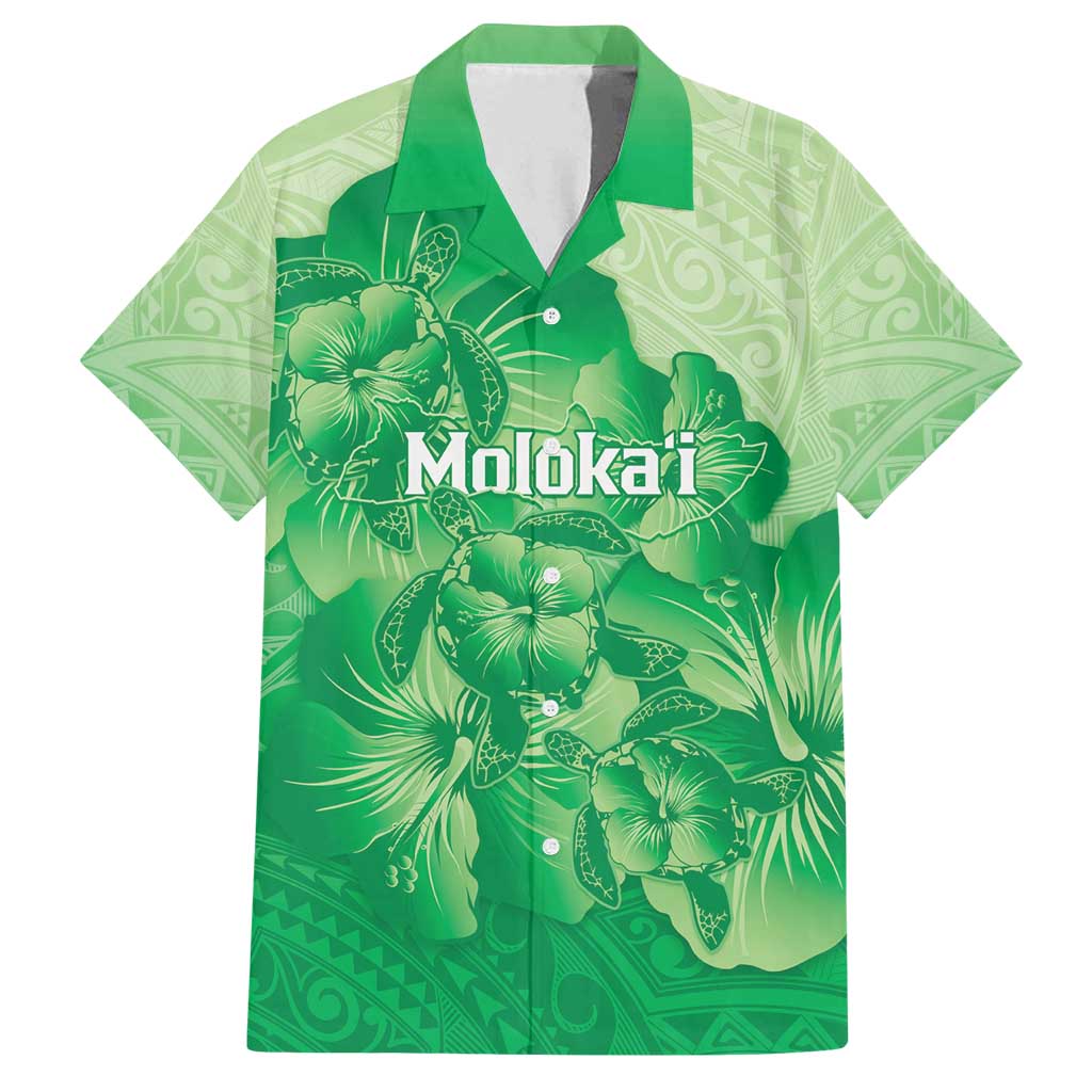 Aloha Hawaii Molokai Island Family Matching Off Shoulder Maxi Dress and Hawaiian Shirt Hibiscus Tribal Honu Hawaiian Tattoo Green LT14 Dad's Shirt - Short Sleeve Green - Polynesian Pride