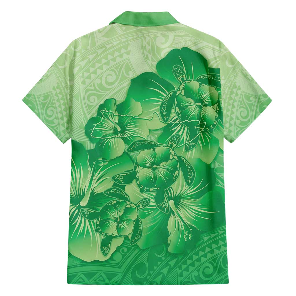 Aloha Hawaii Molokai Island Family Matching Off Shoulder Maxi Dress and Hawaiian Shirt Hibiscus Tribal Honu Hawaiian Tattoo Green LT14 - Polynesian Pride