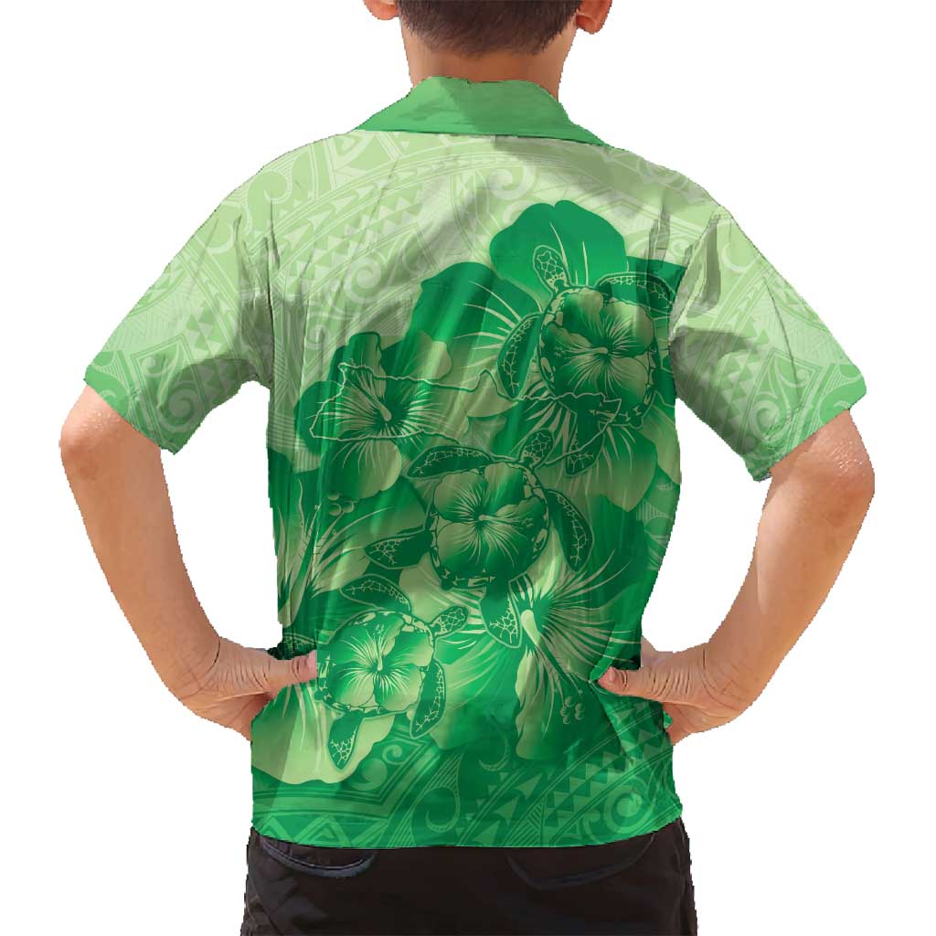 Aloha Hawaii Molokai Island Family Matching Puletasi and Hawaiian Shirt Hibiscus Tribal Honu Hawaiian Tattoo Green LT14 - Polynesian Pride