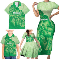 Aloha Hawaii Molokai Island Family Matching Short Sleeve Bodycon Dress and Hawaiian Shirt Hibiscus Tribal Honu Hawaiian Tattoo Green LT14 - Polynesian Pride