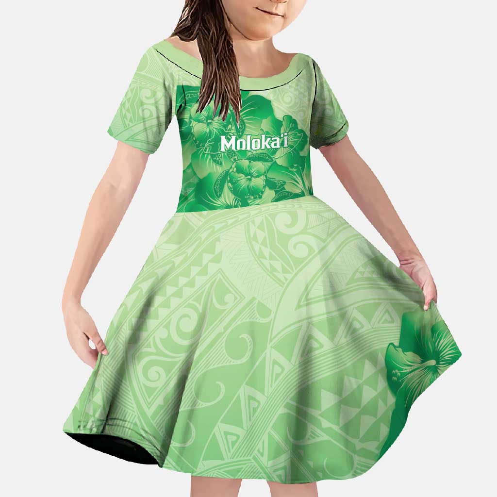 Aloha Hawaii Molokai Island Family Matching Tank Maxi Dress and Hawaiian Shirt Hibiscus Tribal Honu Hawaiian Tattoo Green LT14 Daughter's Dress Green - Polynesian Pride