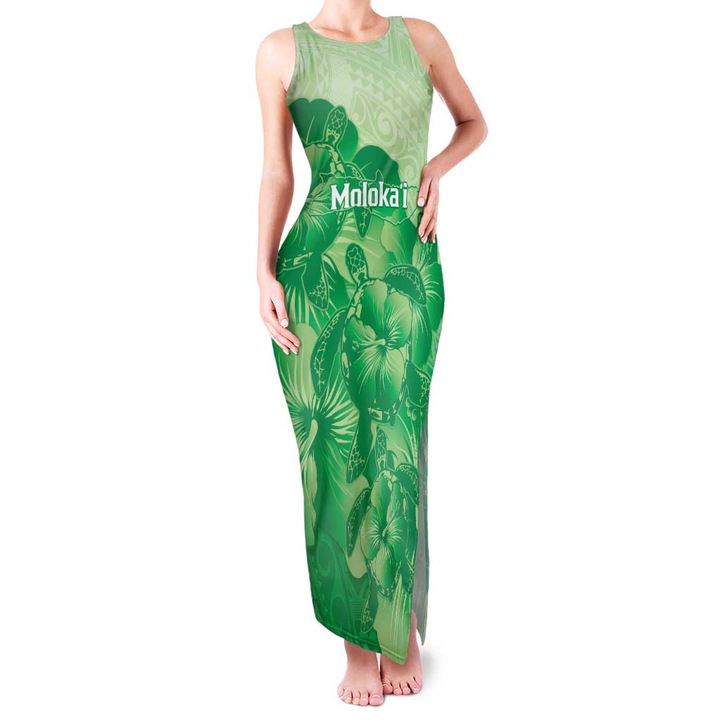 Aloha Hawaii Molokai Island Family Matching Tank Maxi Dress and Hawaiian Shirt Hibiscus Tribal Honu Hawaiian Tattoo Green LT14 Mom's Dress Green - Polynesian Pride