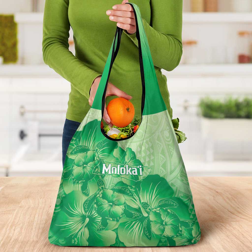 Aloha Hawaii Molokai Island Grocery Bag Hibiscus Tribal Honu Hawaiian Tattoo Green LT14 - Polynesian Pride
