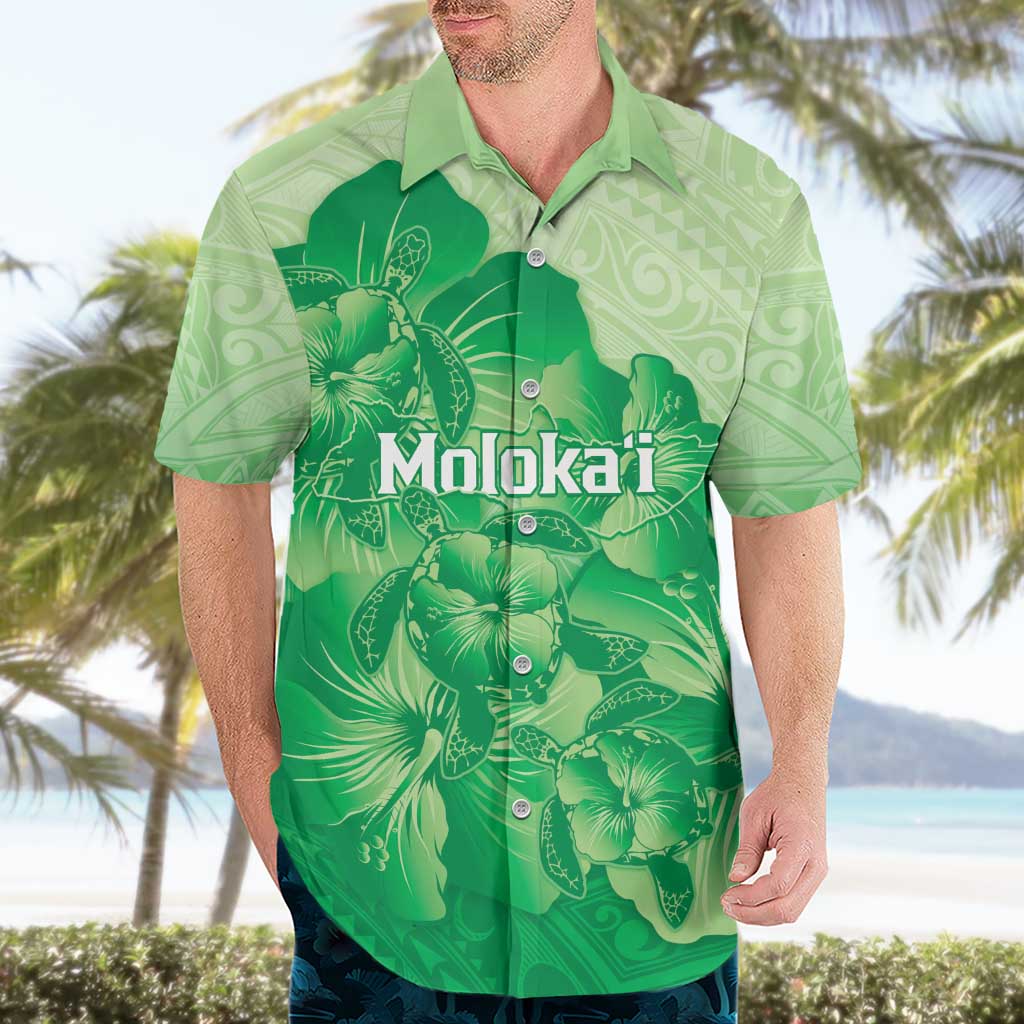 Aloha Hawaii Molokai Island Hawaiian Shirt Hibiscus Tribal Honu Hawaiian Tattoo Green LT14 - Polynesian Pride