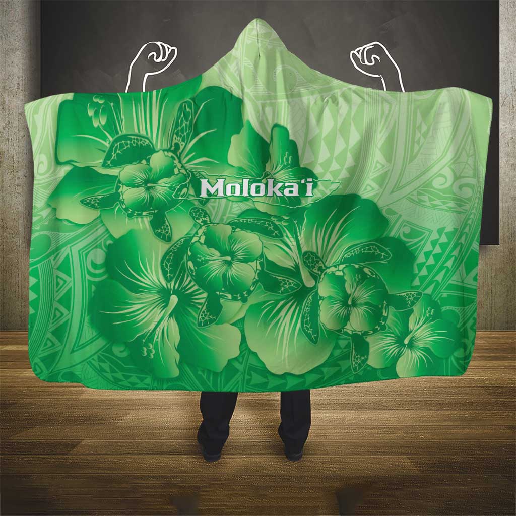 Aloha Hawaii Molokai Island Hooded Blanket Hibiscus Tribal Honu Hawaiian Tattoo Green LT14 - Polynesian Pride