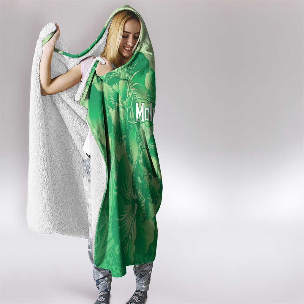 Aloha Hawaii Molokai Island Hooded Blanket Hibiscus Tribal Honu Hawaiian Tattoo Green LT14 - Polynesian Pride