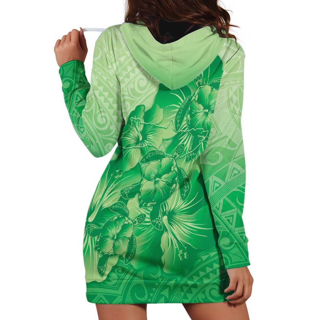 Aloha Hawaii Molokai Island Hoodie Dress Hibiscus Tribal Honu Hawaiian Tattoo Green LT14 - Polynesian Pride
