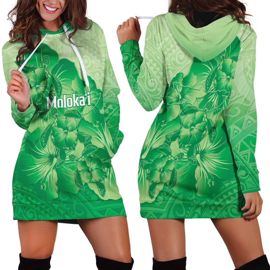 Aloha Hawaii Molokai Island Hoodie Dress Hibiscus Tribal Honu Hawaiian Tattoo Green LT14 - Polynesian Pride