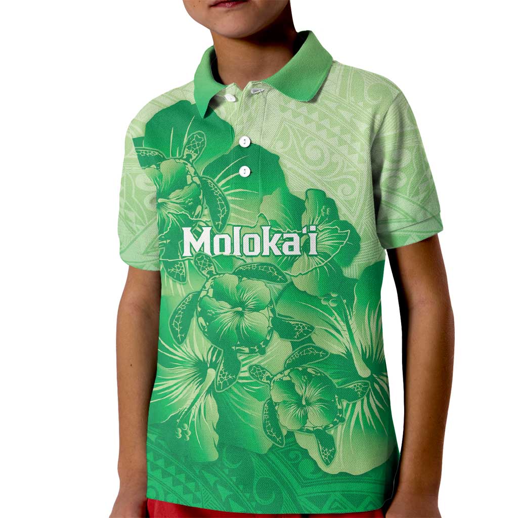 Aloha Hawaii Molokai Island Kid Polo Shirt Hibiscus Tribal Honu Hawaiian Tattoo Green LT14 Kid Green - Polynesian Pride