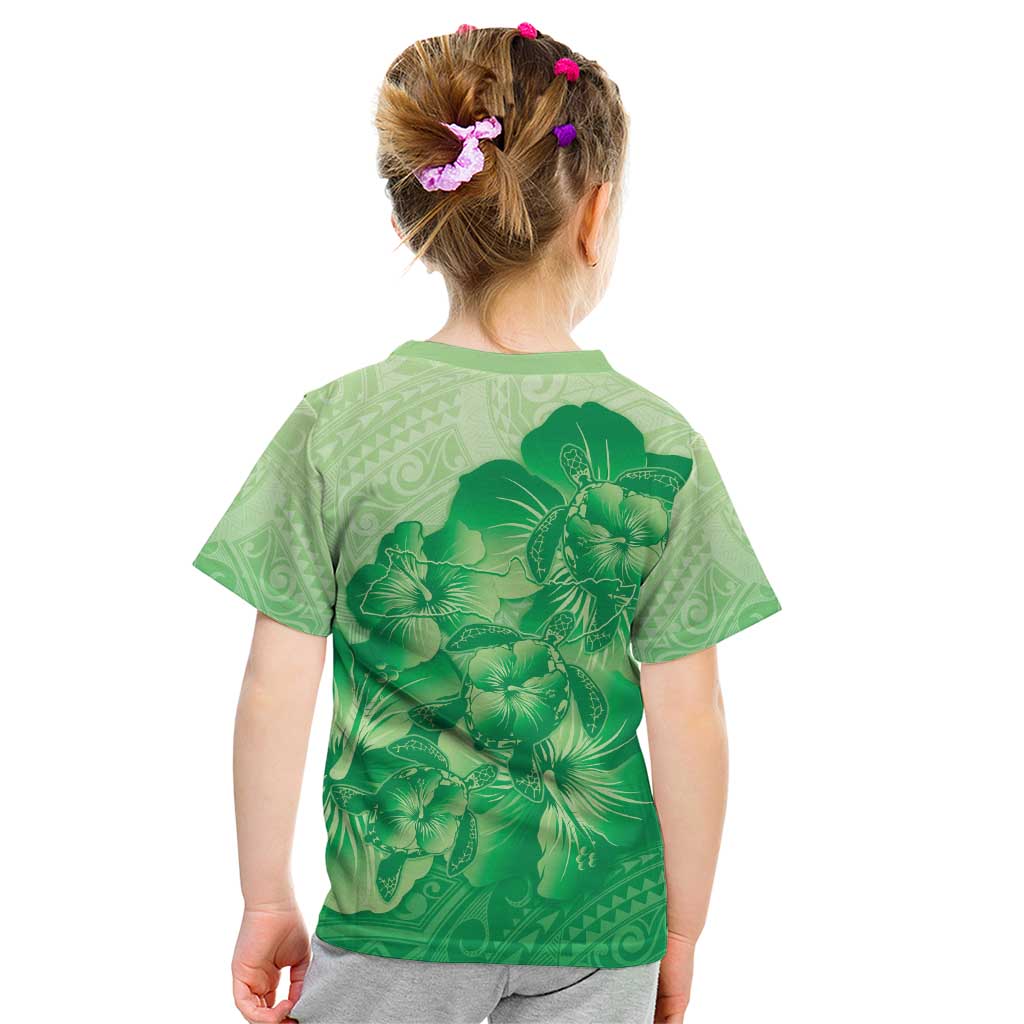 Aloha Hawaii Molokai Island Kid T Shirt Hibiscus Tribal Honu Hawaiian Tattoo Green LT14 - Polynesian Pride