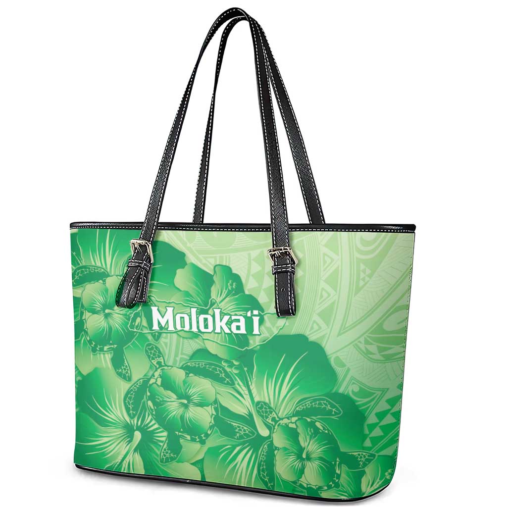 Aloha Hawaii Molokai Island Leather Tote Bag Hibiscus Tribal Honu Hawaiian Tattoo Green LT14 - Polynesian Pride