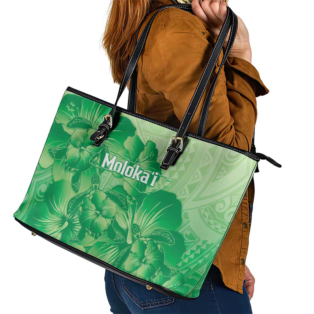 Aloha Hawaii Molokai Island Leather Tote Bag Hibiscus Tribal Honu Hawaiian Tattoo Green LT14 - Polynesian Pride
