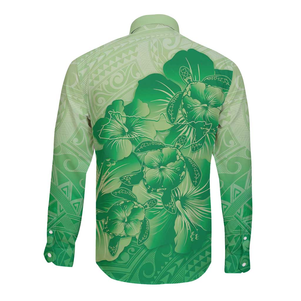 Aloha Hawaii Molokai Island Long Sleeve Button Shirt Hibiscus Tribal Honu Hawaiian Tattoo Green LT14 - Polynesian Pride